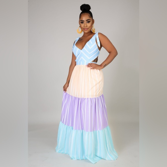 NWT- Colorful Striped Maxi Dress - Picture 1 of 4